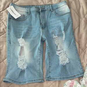 Classic Blue Jean Shorts Distressed Knee-Length